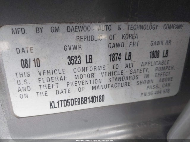 2011 CHEVROLET AVEO KL1TD5DE9BB140180 Photo 8