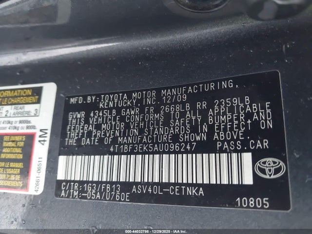2010 TOYOTA CAMRY 4T1BF3EK5AU096247 Photo 8