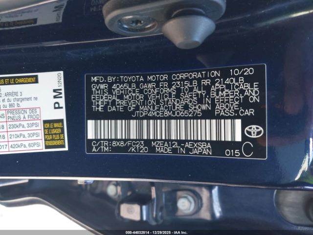 2021 TOYOTA COROLLA JTDP4MCE8MJ065275 Photo 8