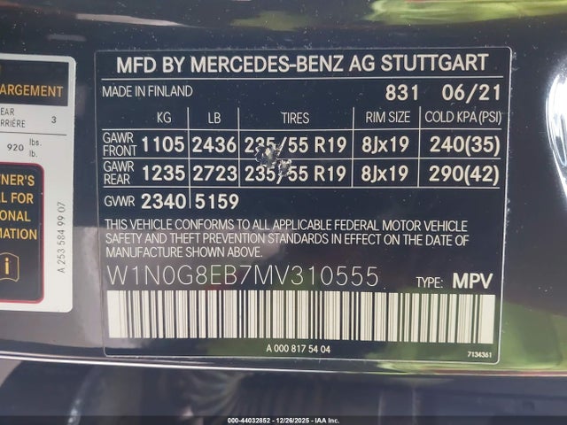 Aukcja sprzedaży 2021 Mercedes-benz Glc 300 4matic Suv, vin: W1N0G8EB7MV310555, numer aukcji: 44032852