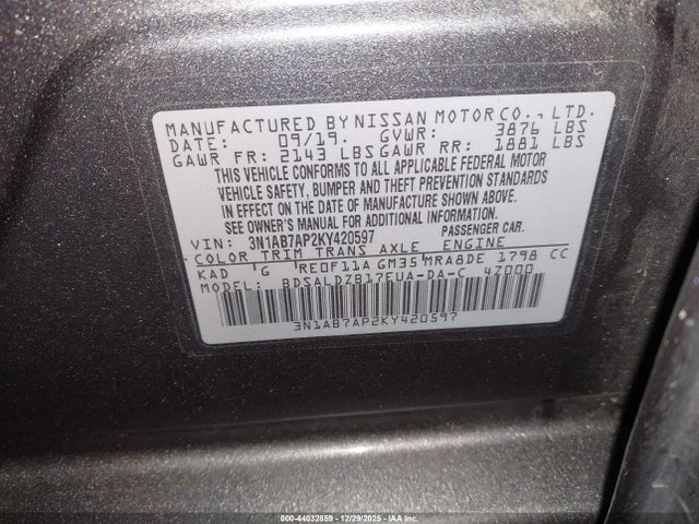 3N1AB7AP2KY420597 Nissan SENTRA SV