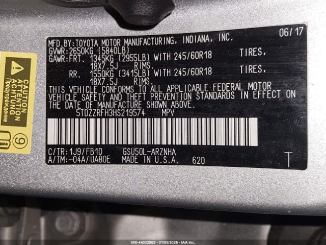 2017 TOYOTA HIGHLANDER 5TDZZRFH3HS219574 Photo 8