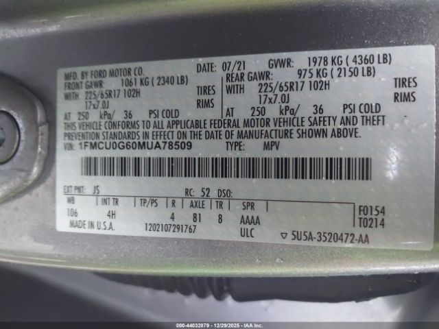 2021 FORD ESCAPE 1FMCU0G60MUA78509 Photo 8