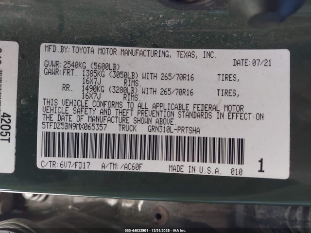 5TFDZ5BN9MX065357 Toyota Tacoma Trd Off-road