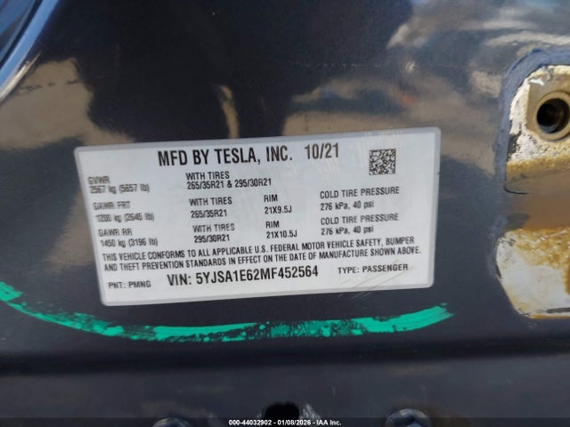 2021 TESLA MODEL S 5YJSA1E62MF452564 Photo 8