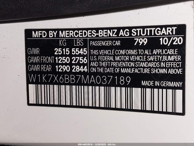 44032916 :رقم المزاد ، W1K7X6BB7MA037189 vin ، 2021 Mercedes-benz Amg Gt 53 4-door Coupe مزاد بيع