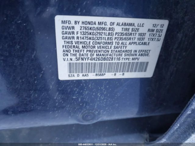 2013 HONDA PILOT 5FNYF4H26DB028116 Photo 8