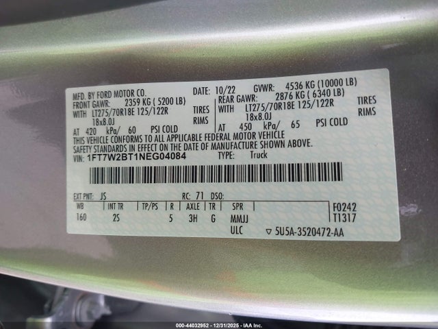 Ford F-250 Xlt 2022 1FT7W2BT1NEG04084 Image 9