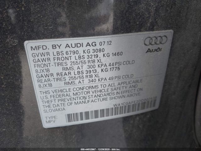 2013 AUDI Q7 WA1CGAFE2DD002438 Photo 8