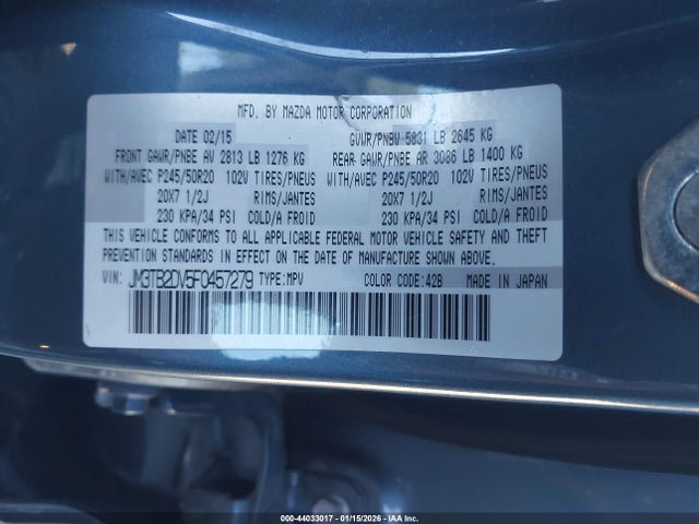 2015 MAZDA CX-9 JM3TB2DV5F0457279 Photo 8
