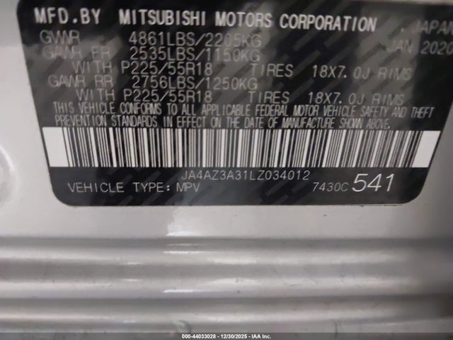 2020 MITSUBISHI OUTLANDER JA4AZ3A31LZ034012 Photo 8