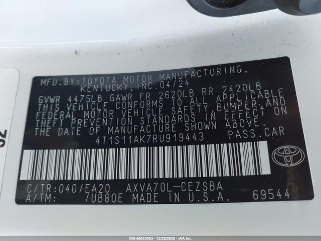 4T1S11AK7RU919443 Toyota CAMRY SE