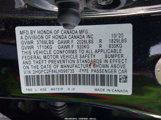 Honda Civic Sport 2020 2HGFC2F84LH598735 Image 9