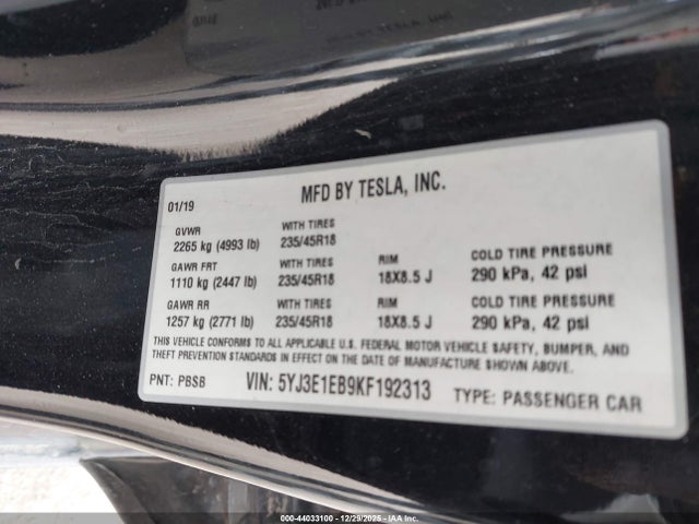 Продажа на аукционе авто 2019 Tesla Model 3 Long Range/performance, vin: 5YJ3E1EB9KF192313, номер лота: 44033100