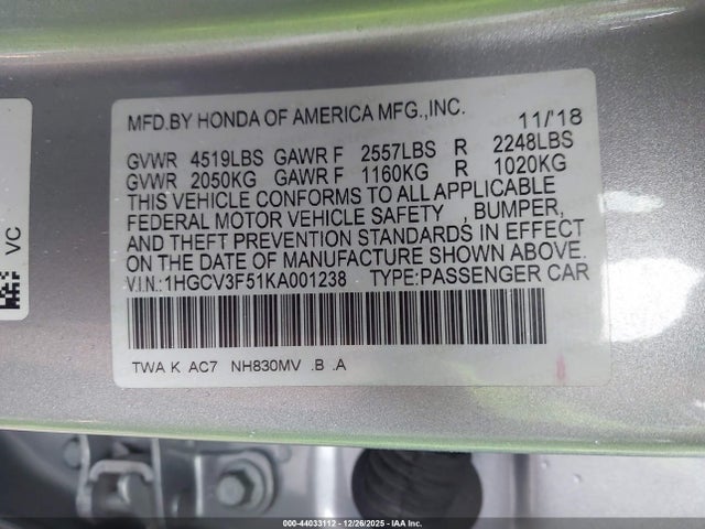1HGCV3F51KA001238 Honda Accord Hybrid Ex-l