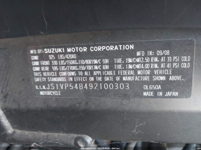 2009 SUZUKI DL650 JS1VP54B492100303 Photo 9
