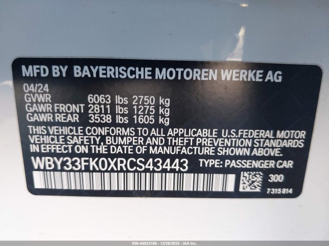 WBY33FK0XRCS43443 BMW I5 Edrive40