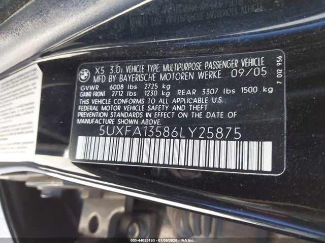 Aukcja sprzedaży 2006 Bmw X5 3.0i, vin: 5UXFA13586LY25875, numer aukcji: 44033193