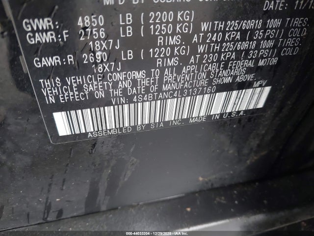 4S4BTANC4L3137160 Subaru Outback Limited