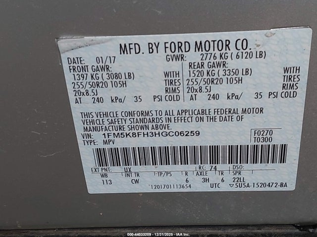 1FM5K8FH3HGC06259 Ford Explorer Limited