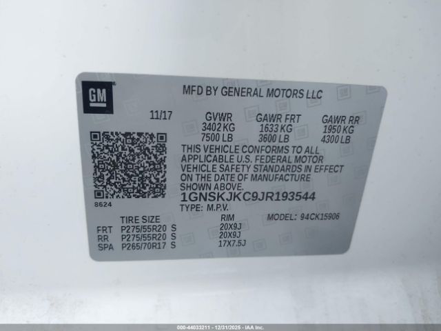 2018 CHEVROLET SUBURBAN 1GNSKJKC9JR193544 Photo 8