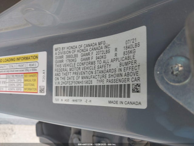 Honda Civic Sport 2022 2HGFE2F50NH519628 Image 9