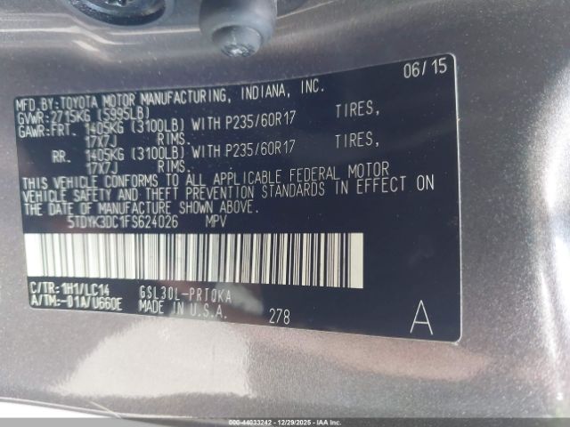 2015 TOYOTA SIENNA 5TDYK3DC1FS624026 Photo 8