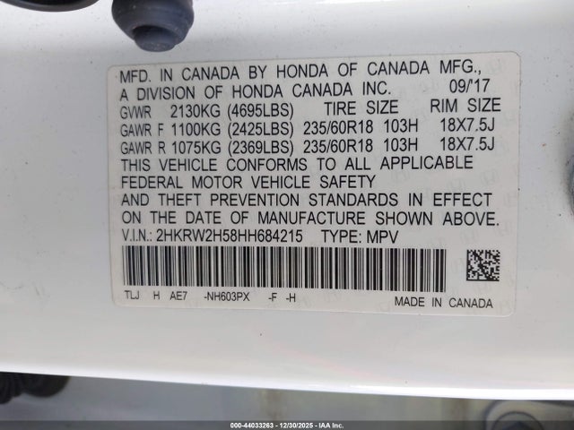2HKRW2H58HH684215 Honda CR-V EX