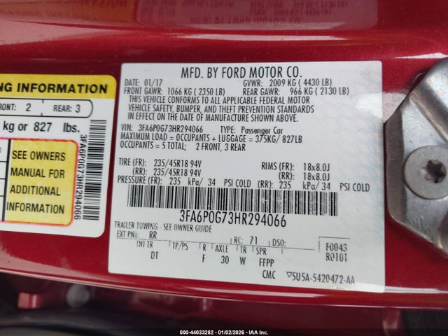 Ford FUSION S 2017 3FA6P0G73HR294066 Image 9
