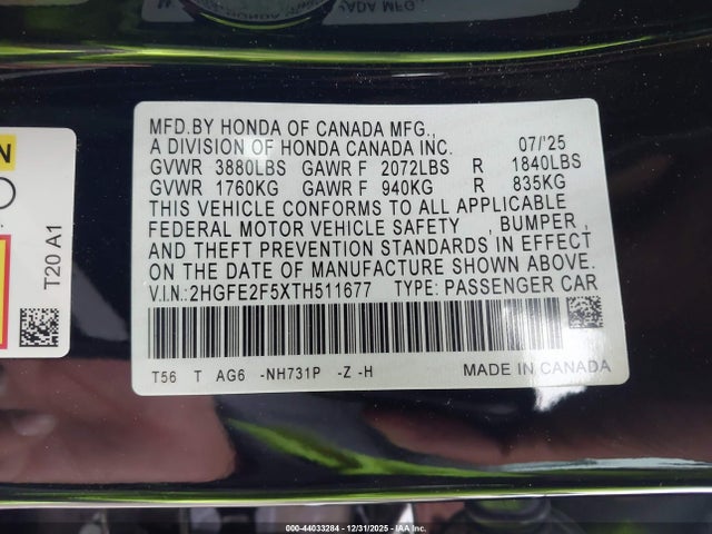 Honda Civic Sport 2026 2HGFE2F5XTH511677 Image 9
