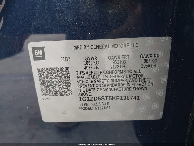 Aukcja sprzedaży 2019 Chevrolet Malibu Lt, vin: 1G1ZD5ST5KF138741, numer aukcji: 44033303