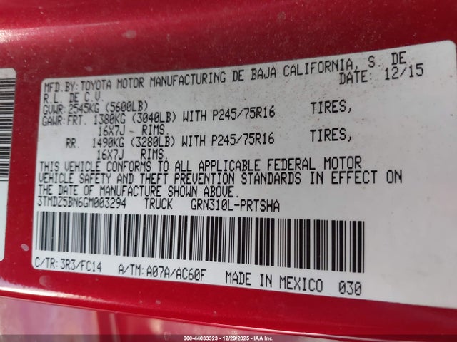 3TMDZ5BN6GM003294 Toyota Tacoma Sr5 V6