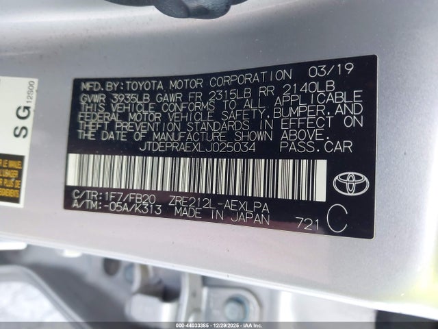 JTDEPRAEXLJ025034 Toyota COROLLA LE