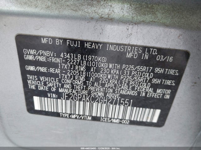 Subaru Crosstrek 2.0i Limited 2016 JF2GPAKC2GH271551 Image 9