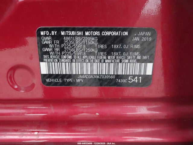 Aukcja sprzedaży 2019 Mitsubishi Outlander Sel, vin: JA4AD3A36KZ039560, numer aukcji: 44033406