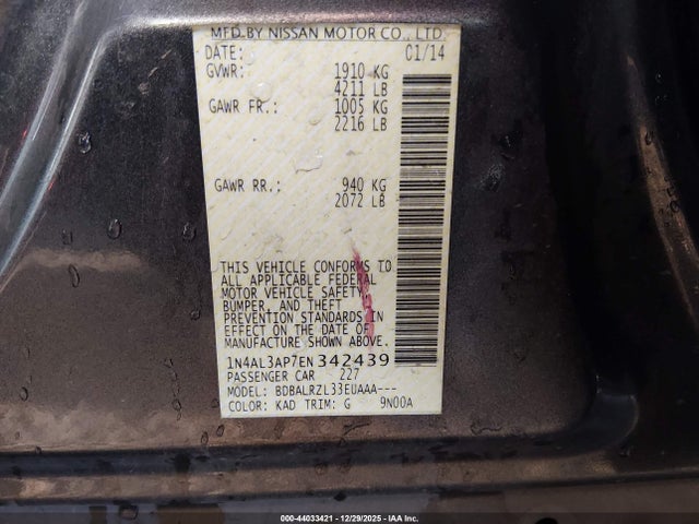 1N4AL3AP7EN342439 Nissan Altima 2.5 S