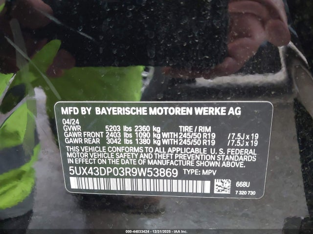 5UX43DP03R9W53869 BMW X3 Sdrive30i