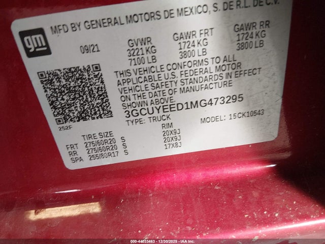 3GCUYEED1MG473295 Chevrolet Silverado 1500 4wd Short Bed Rst