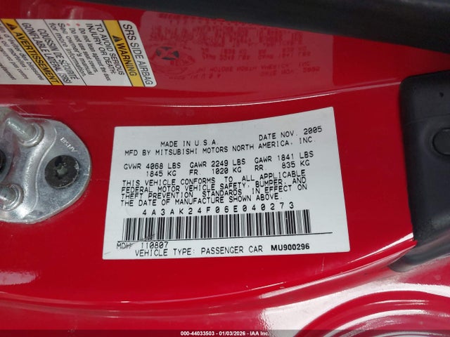 2006 MITSUBISHI ECLIPSE 4A3AK24F06E040273 Photo 8