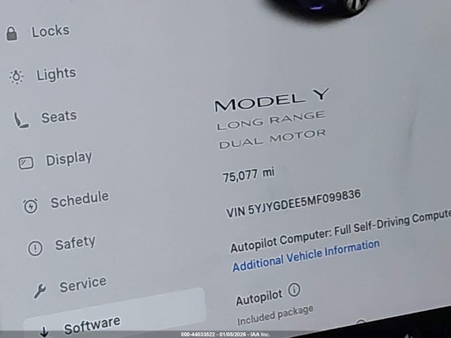 5YJYGDEE5MF099836 Tesla Model Y Long Range Dual Motor All-wheel Drive