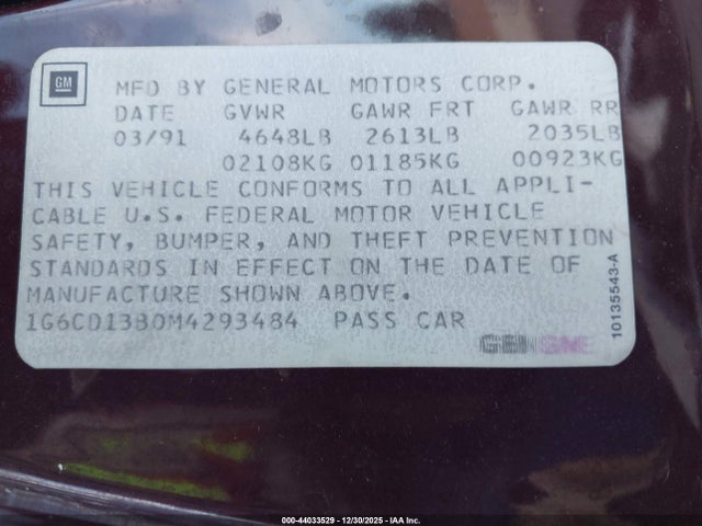 1991 CADILLAC DEVILLE 1G6CD13B0M4293484 Photo 8