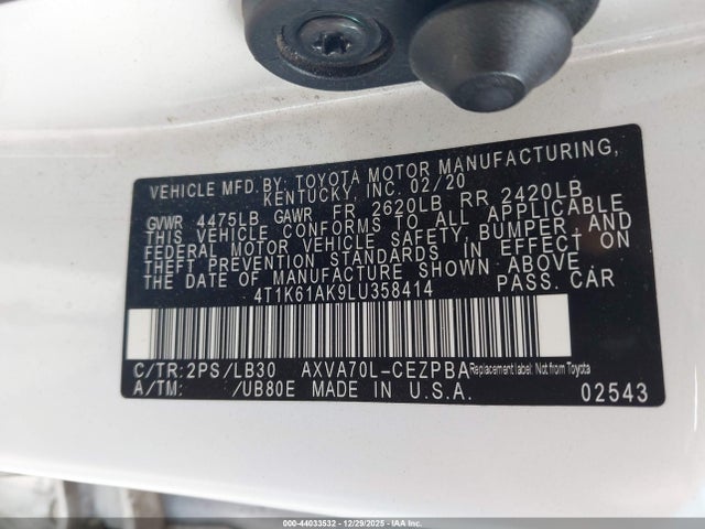 4T1K61AK9LU358414 Toyota CAMRY XSE