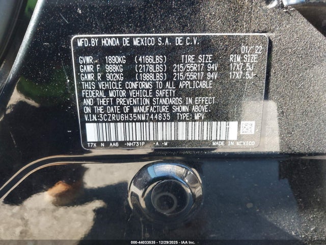 3CZRU6H35NM744835 Honda Hr-v Awd Lx