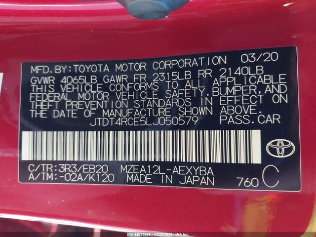 JTDT4RCE5LJ050579 Toyota Corolla Xse