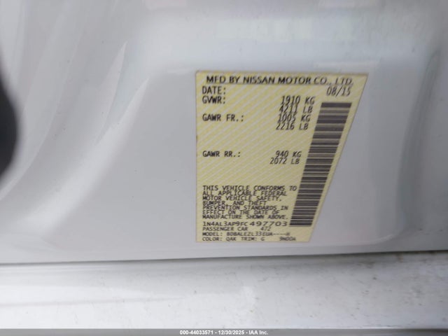 1N4AL3AP9FC497703 Nissan Altima 2.5/2.5 S/2.5 Sl/2.5 Sv