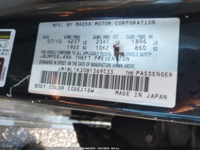 44033575 :رقم المزاد ، JM1BL1K30B1369533 vin ، 2011 Mazda Mazdaspeed3 Sport مزاد بيع