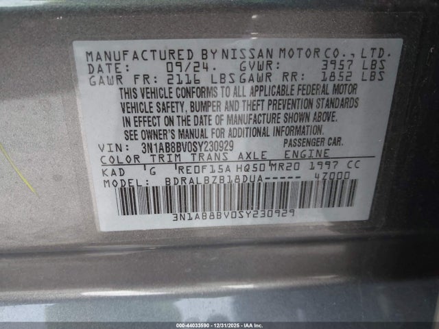 3N1AB8BV0SY230929 Nissan SENTRA S