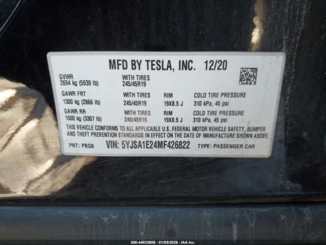 2021 TESLA MODEL S 5YJSA1E24MF426822 Photo 8