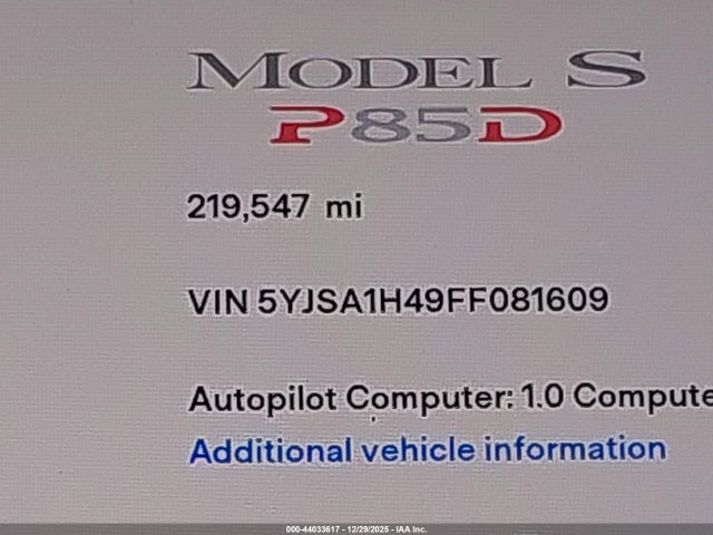 5YJSA1H49FF081609 Tesla Model S 85d/p85d