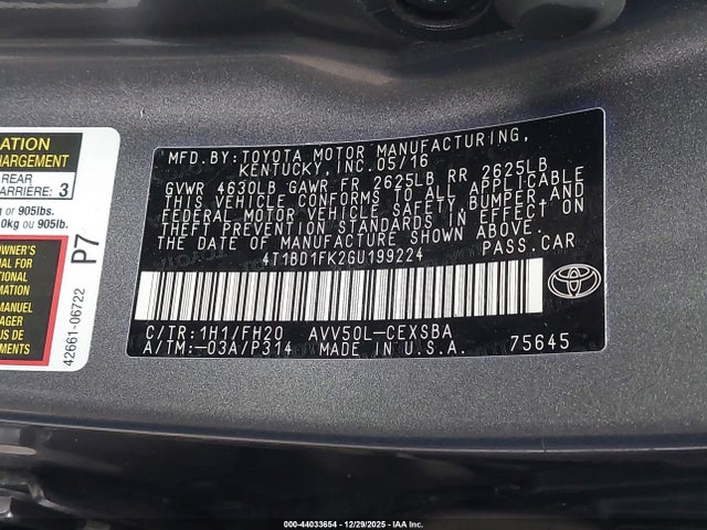 4T1BD1FK2GU199224 Toyota Camry Hybrid Se